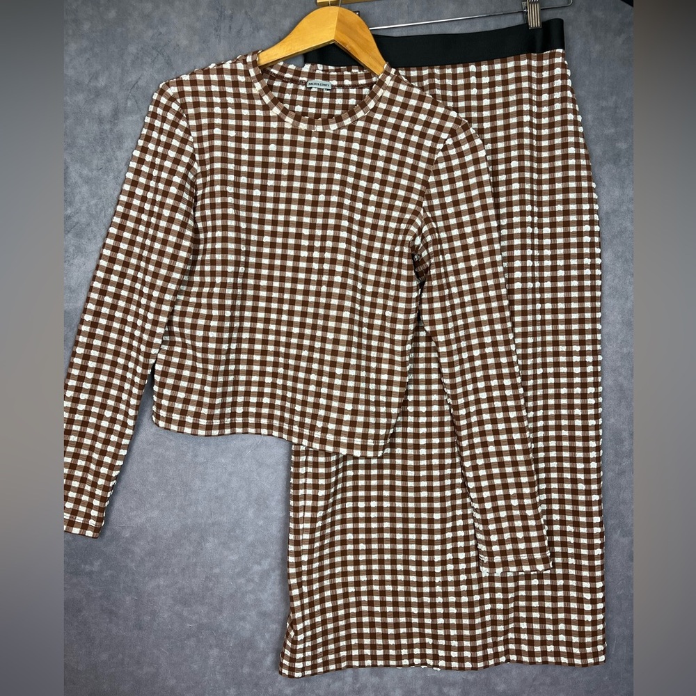 Rachel Comey Brown and White Gingham Top and Skirt Set